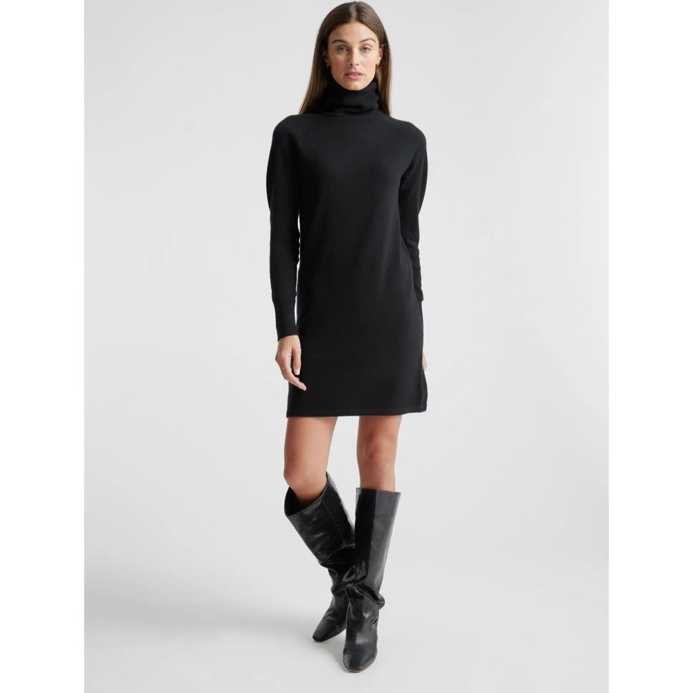 Quince Black Cashmere Turtleneck Sweater Dress